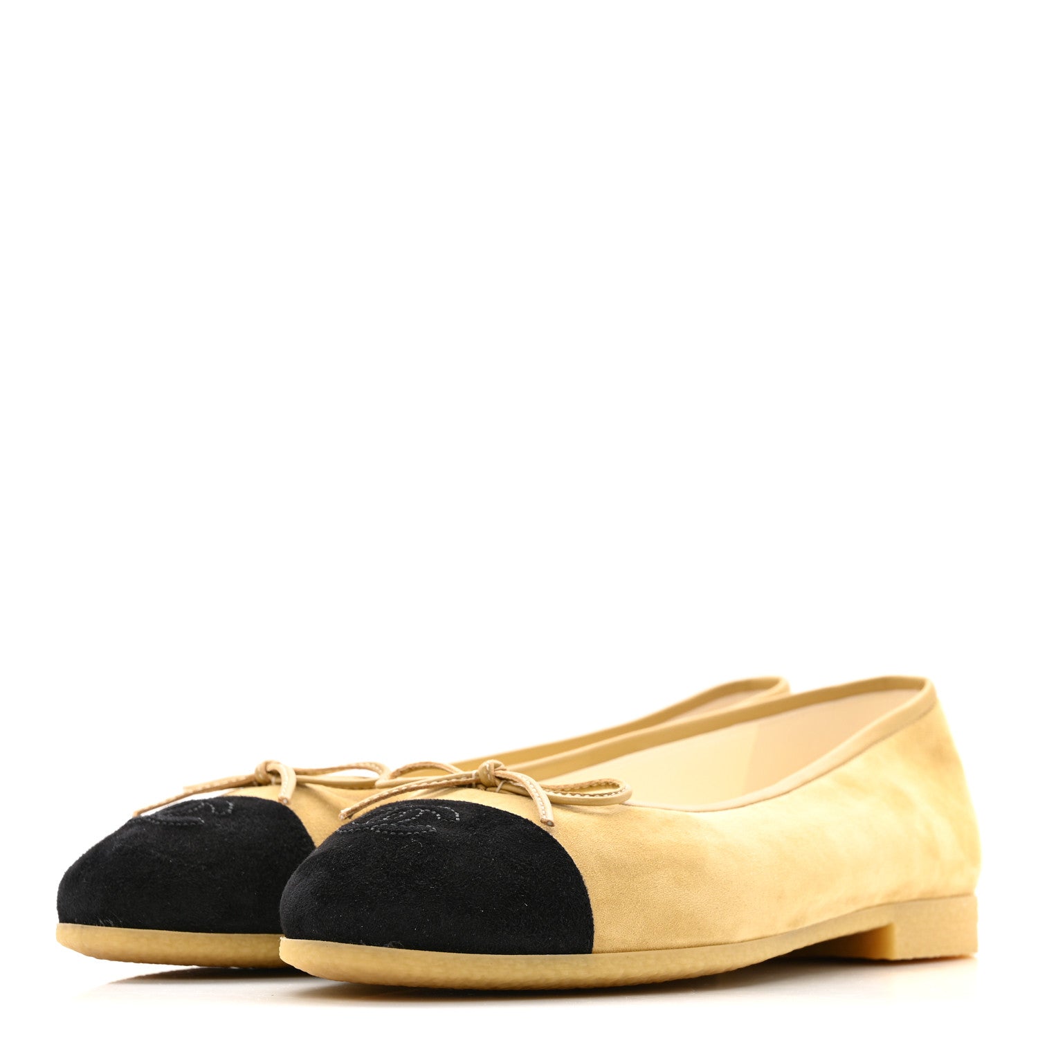 Chanel Suede Goatskin Cap Toe CC Ballerina Flats 38 Beige Black 3 of 10