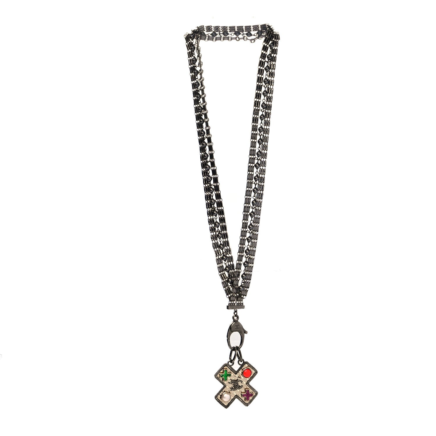Chanel Ruthenium Resin Pearl CC Cross Long Pendant Necklace Multicolor 3 of 5
