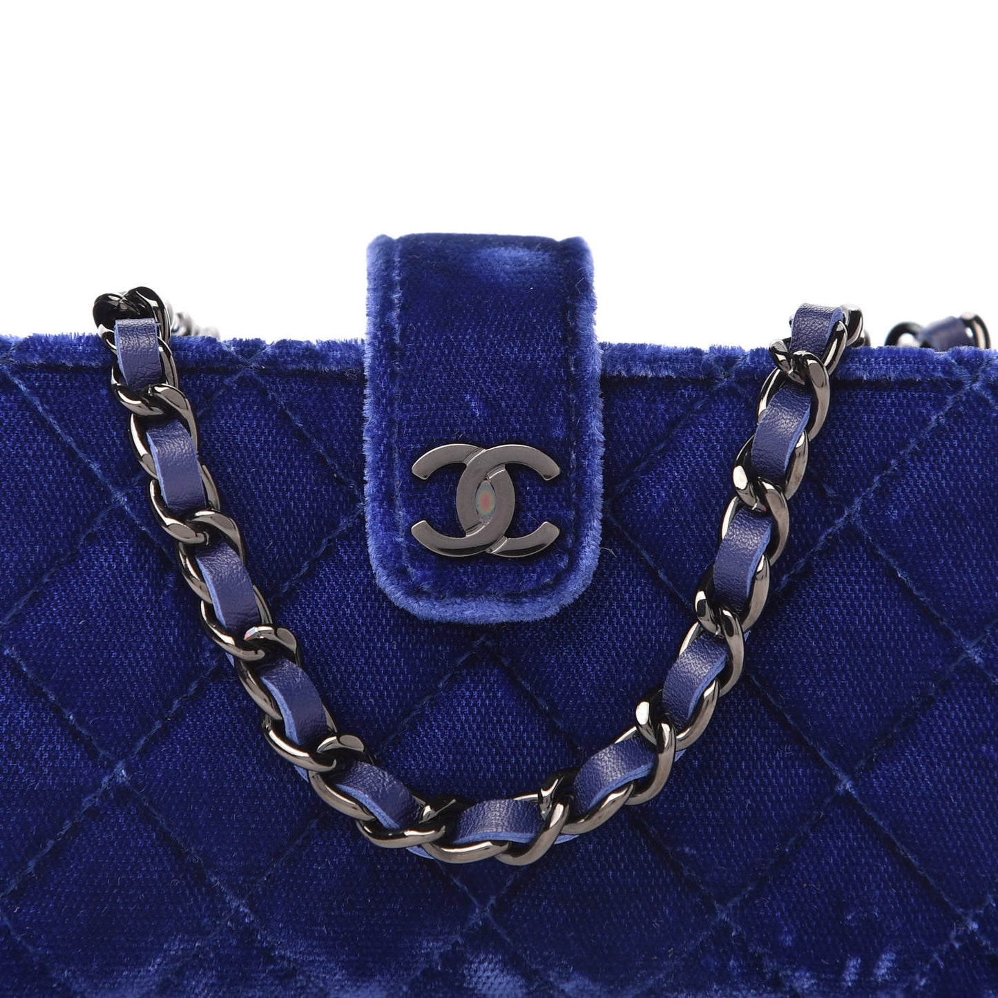 Velvet Quilted Mini Phone Holder Crossbody Bag Blue