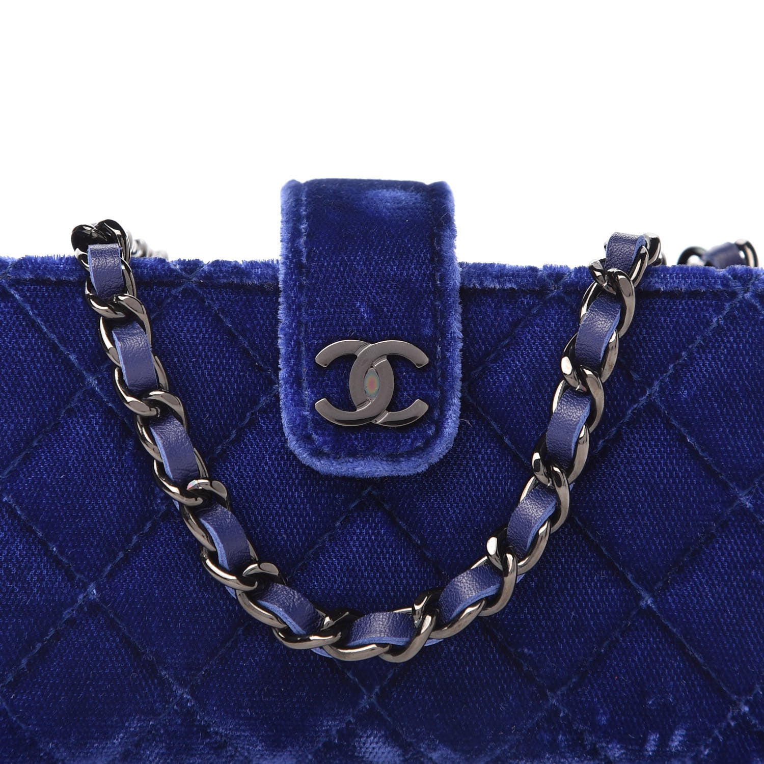 Chanel Velvet Quilted Mini Phone Holder Crossbody Bag Blue 12 of 12