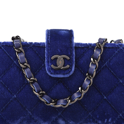 Chanel Velvet Quilted Mini Phone Holder Crossbody Bag Blue 12 of 12