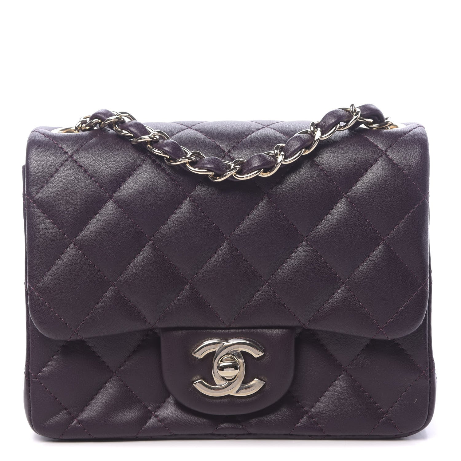 Chanel Lambskin Quilted Mini Square Flap Dark Purple 1 of 11