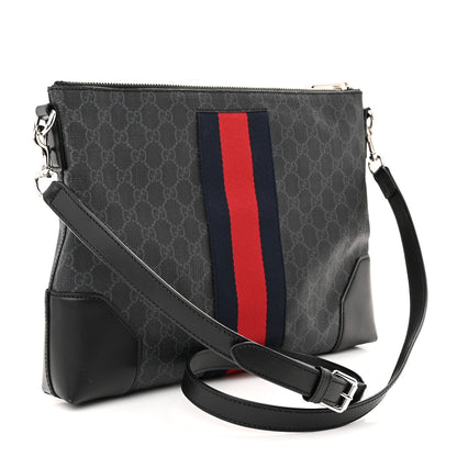 Gucci Soft GG Supreme Monogram Appia Calfskin Web East West Messenger Bag Black Grey 3 of 11