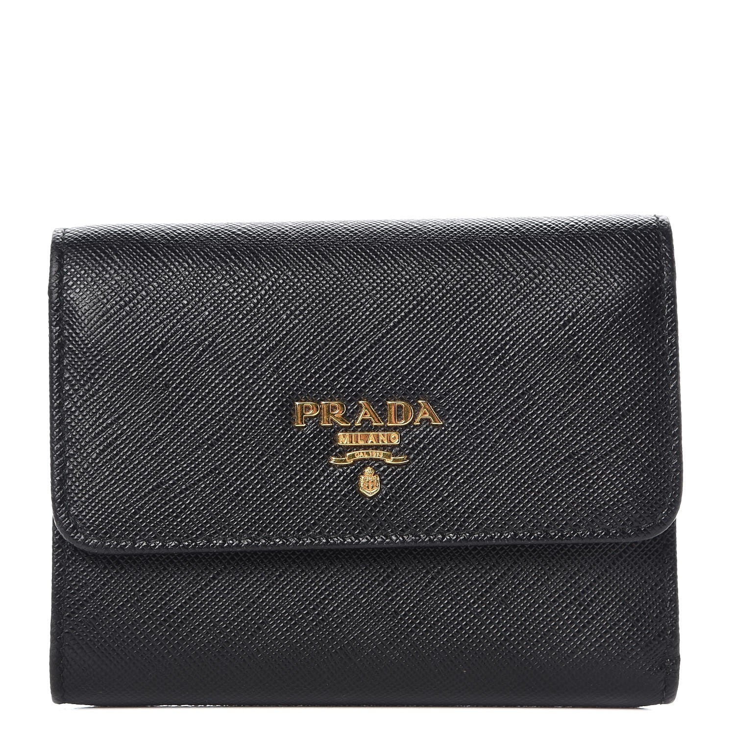 Prada Saffiano Metal Tri-Fold Wallet Black 1 of 6