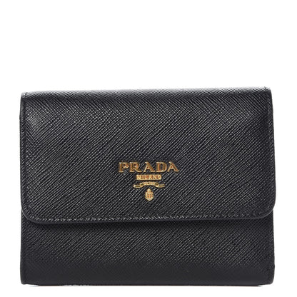 Prada Saffiano Metal Tri-Fold Wallet Black 1 of 6