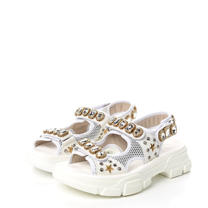 Gucci Nappa Mesh Crystal Embellished Studded Womens Aguru Sandals 40 Great White 3 of 7