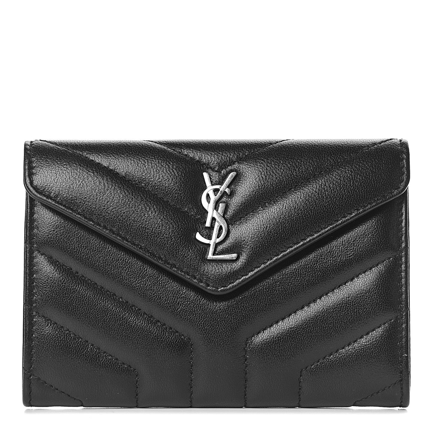 Lambskin Y Quilted Monogram Small Loulou Envelope Wallet Black