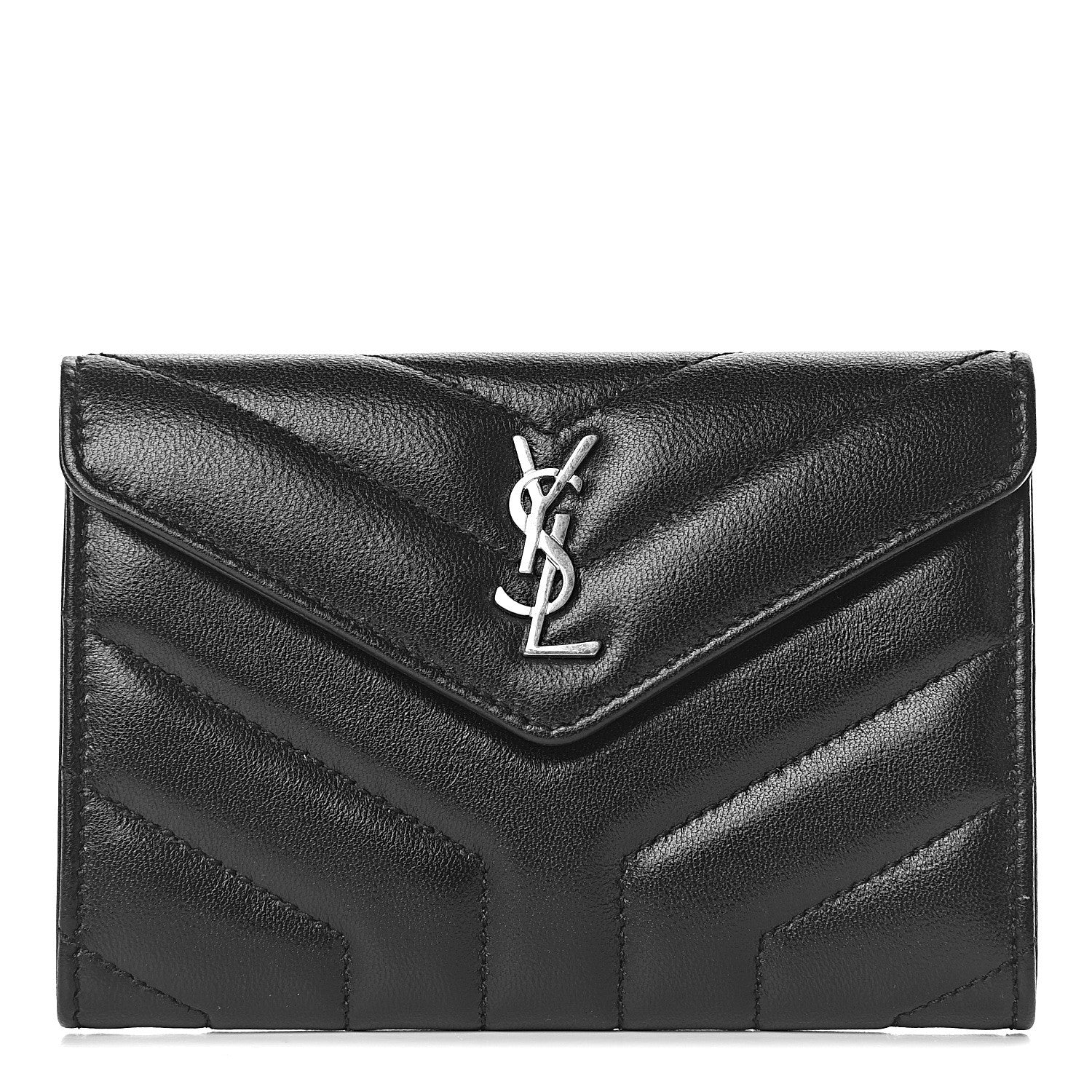 Saint Laurent Lambskin Y Quilted Monogram Small Loulou Envelope Wallet Black 1 of 7