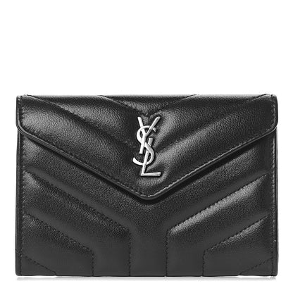 Saint Laurent Lambskin Y Quilted Monogram Small Loulou Envelope Wallet Black 1 of 7