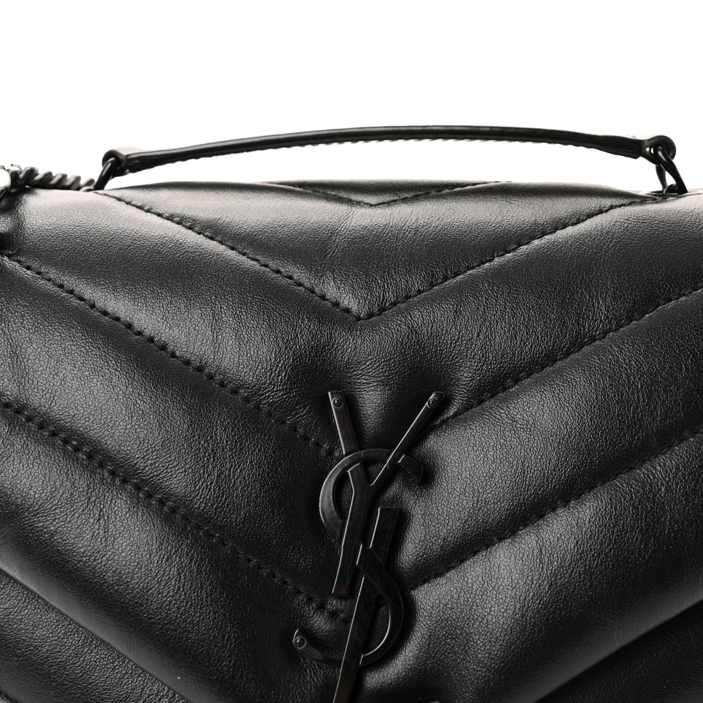 Calfskin Y Quilted Monogram Monochrome Small Loulou Chain Satchel Black