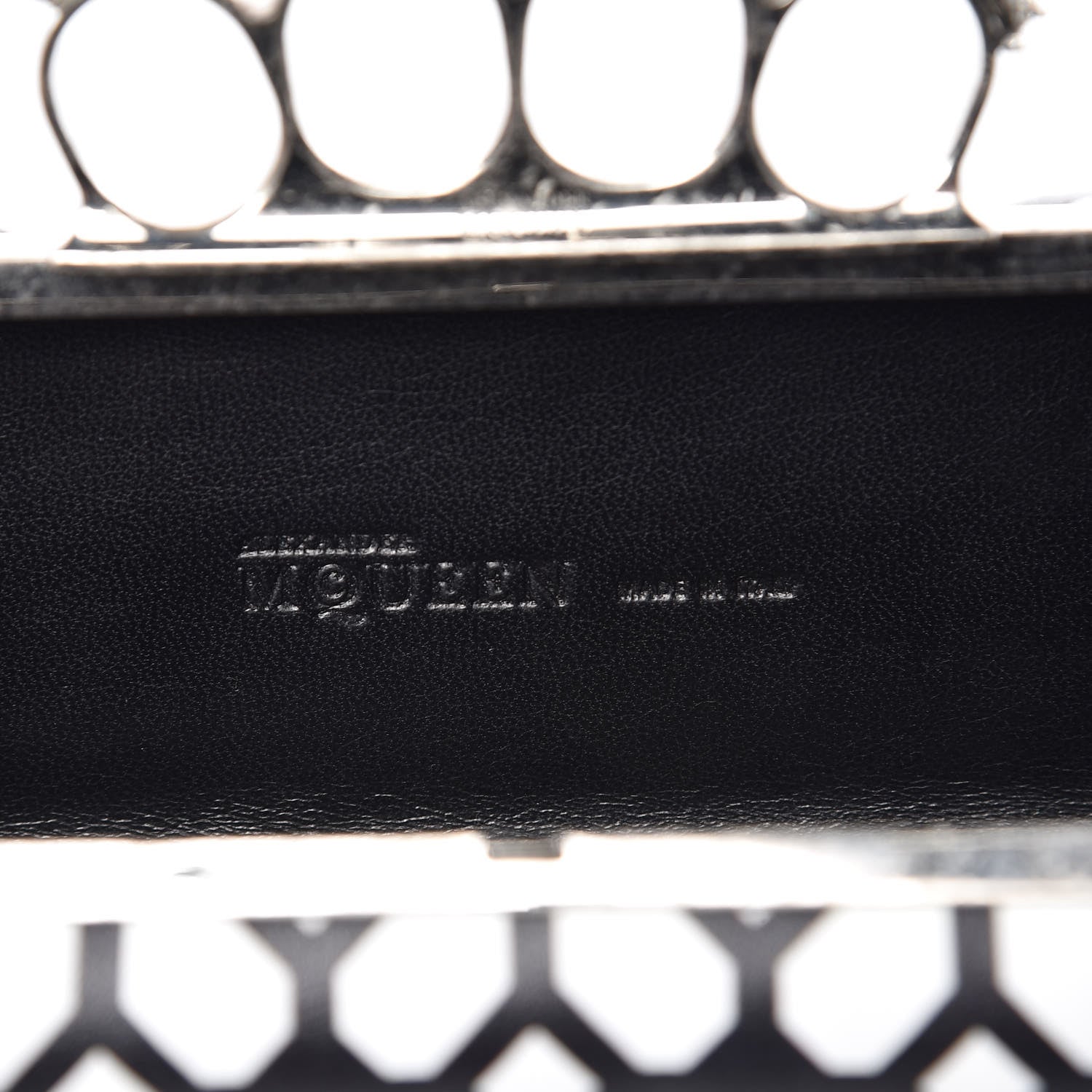 Alexander McQueen Calfskin Classic Grid Skull Knuckle Box Clutch Black White 6 of 11