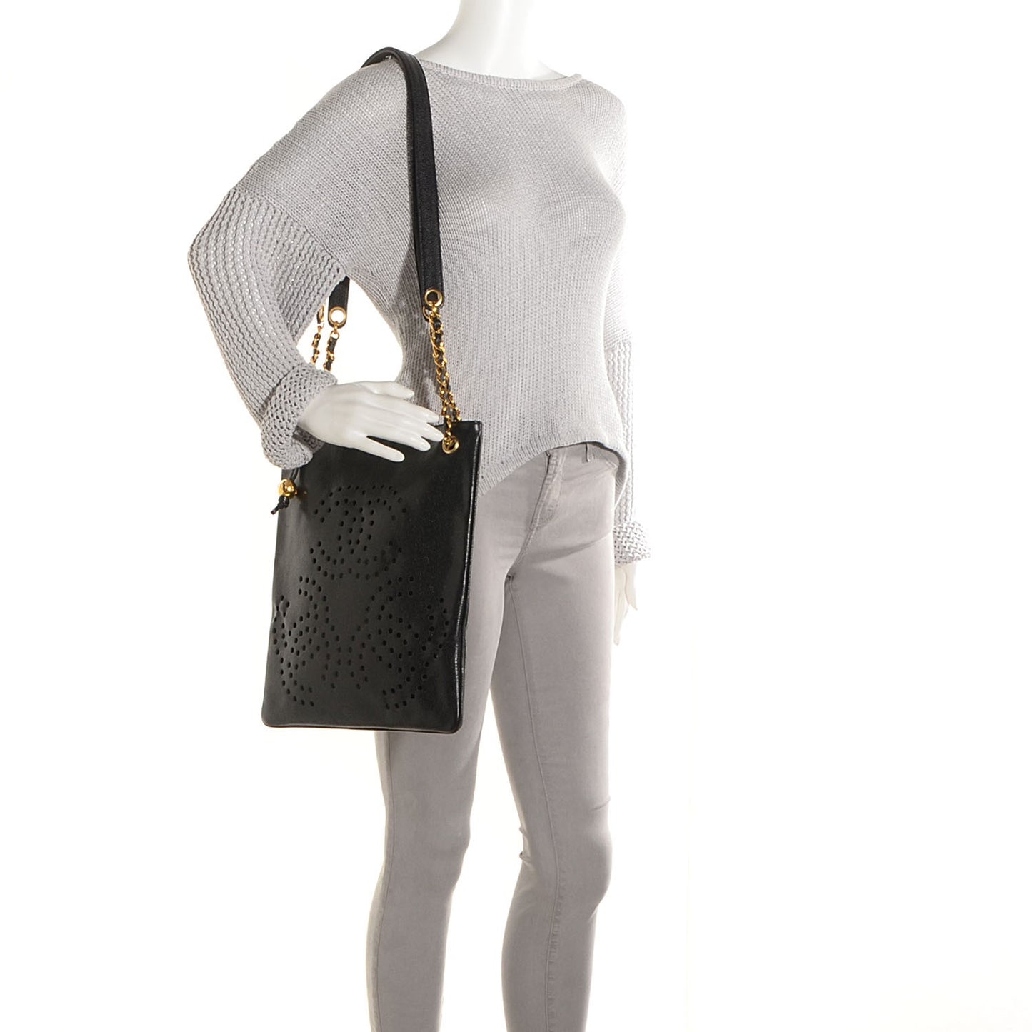 Caviar Perforated CC Shoulder Bag Black