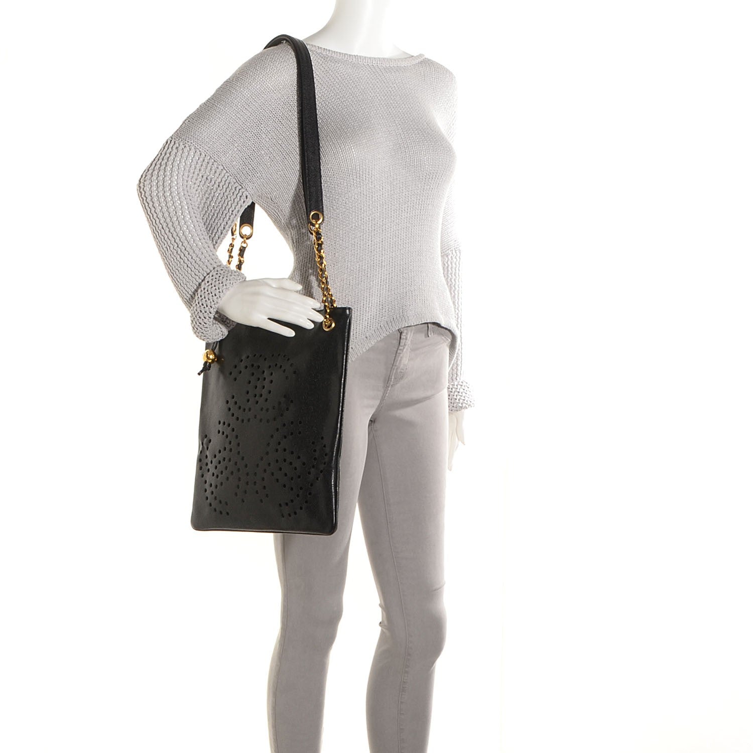 Chanel Caviar Perforated CC Shoulder Bag Black 2 of 8