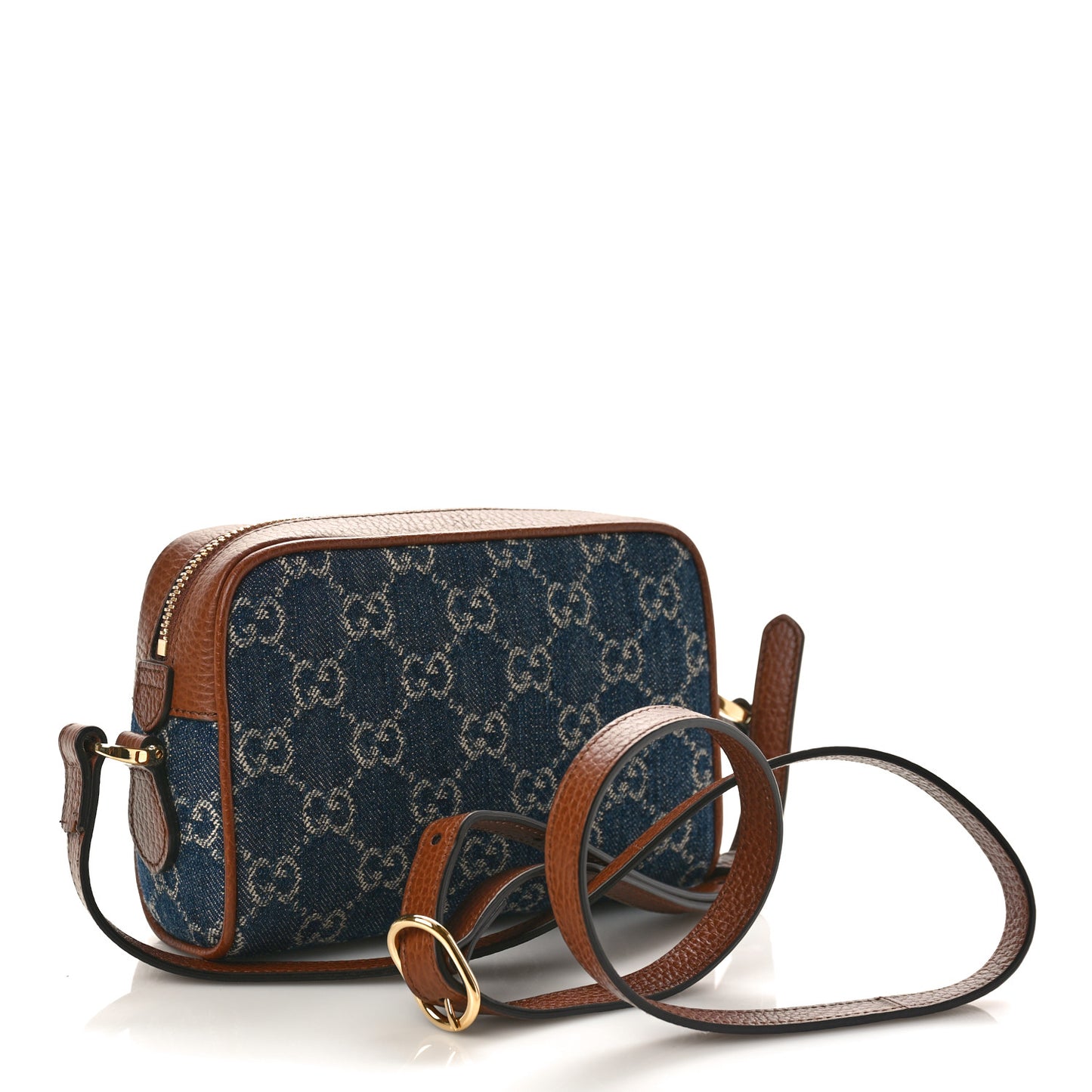 New Denim GG Monogram Dollar Calfskin Mini Ophidia Shoulder Bag Blue Tea Cuir Epilog