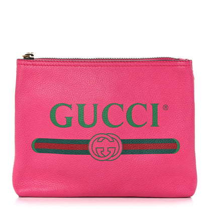Gucci Pebbled Calfskin Medium Logo Portfolio Clutch Box Pink Green 1 of 12
