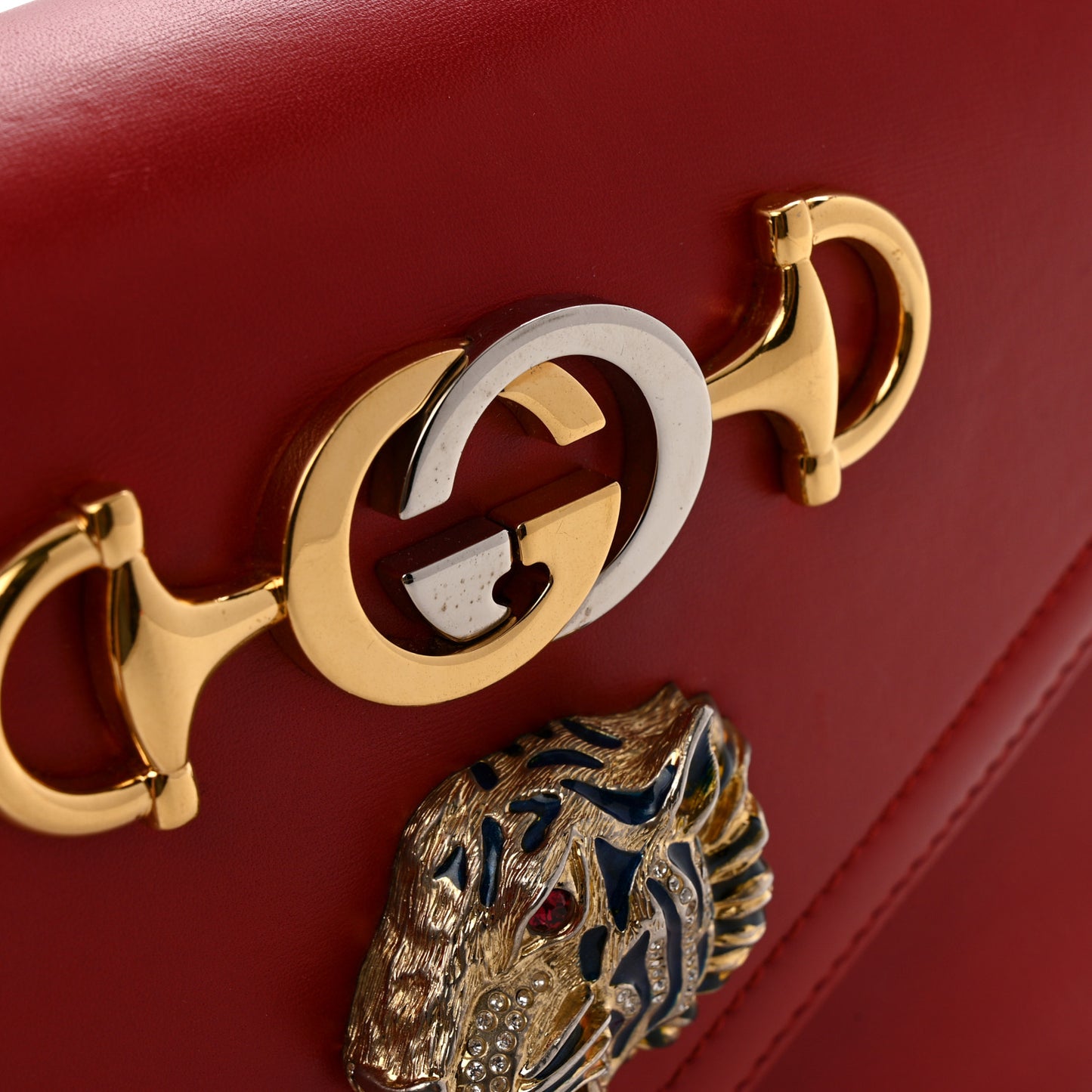 Vitello Palmellato Lux Crystal Medium Rajah Shoulder Bag Hibiscus Red Multicolor