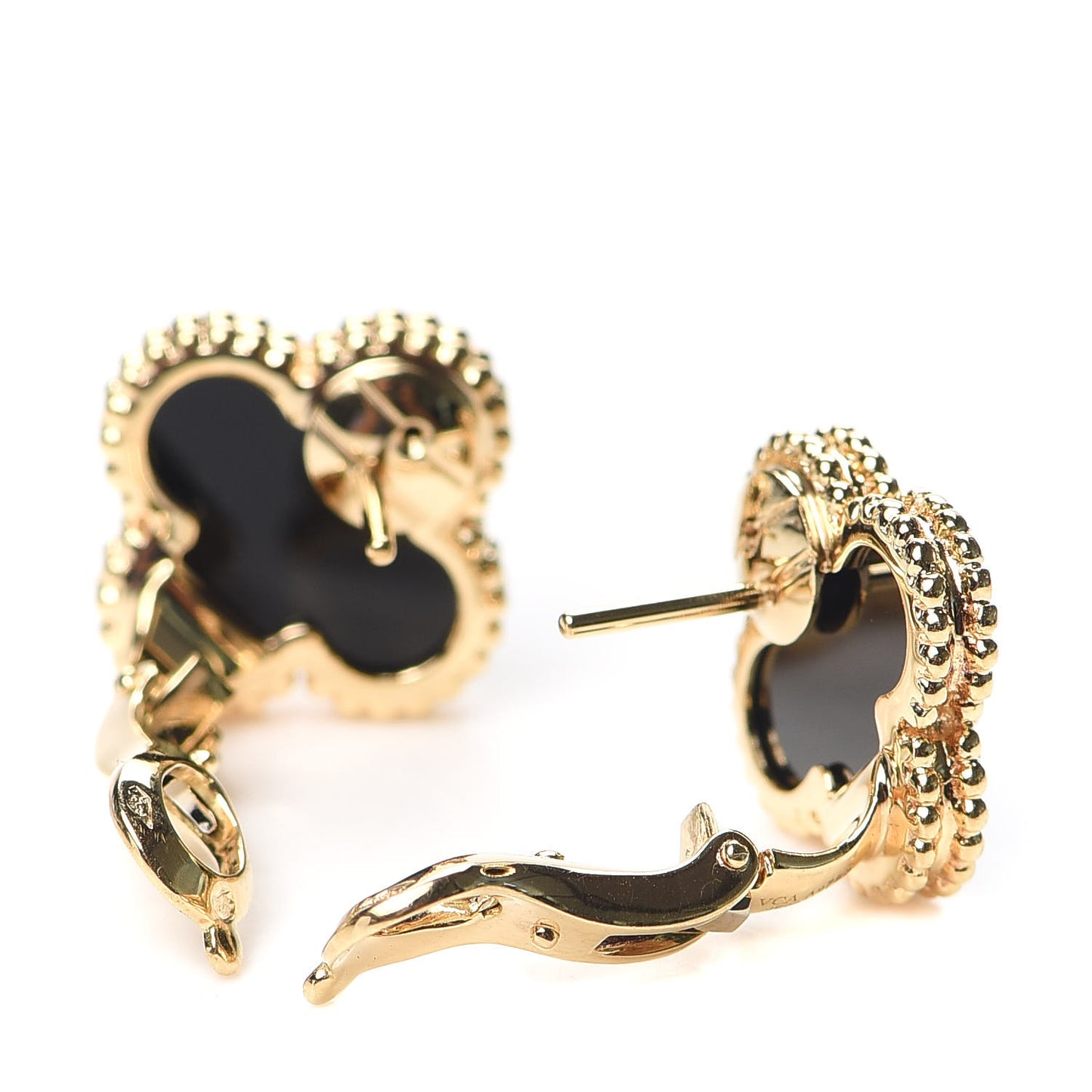 18K Yellow Gold Black Onyx Vintage Alhambra Earrings