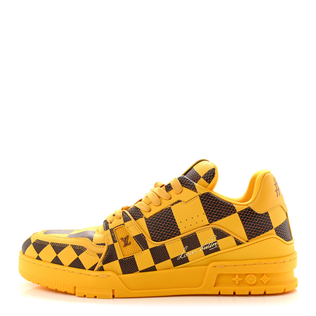 Louis Vuitton Damier Pop Grained Calfskin Mens LV Trainer Sneakers 8 Jaune Mat 1 of 9