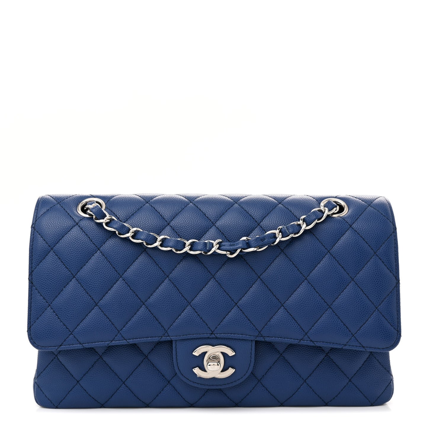 Caviar Quilted Medium Double Flap Blue