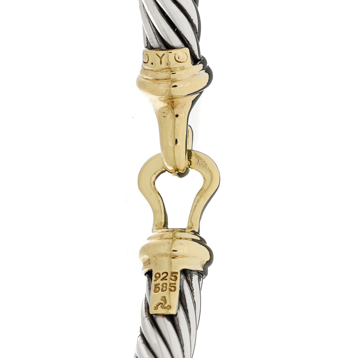 Sterling Silver 14K Yellow Gold Diamond 7mm Cable Buckle Bracelet