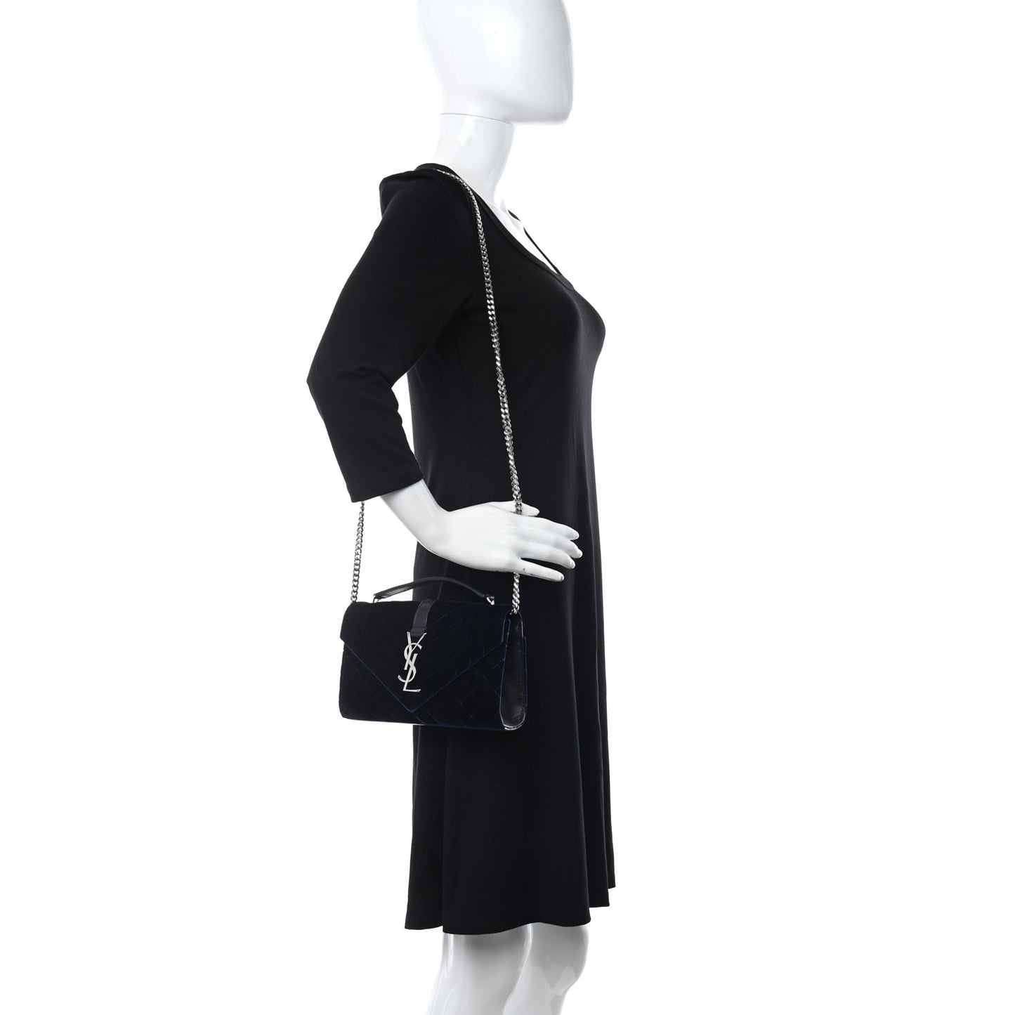 Velvet Matelasse Triquilt Small Monogram Satchel Navy