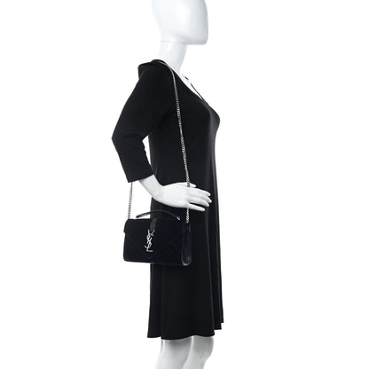 Saint Laurent Velvet Matelasse Triquilt Small Monogram Satchel Navy 2 of 10