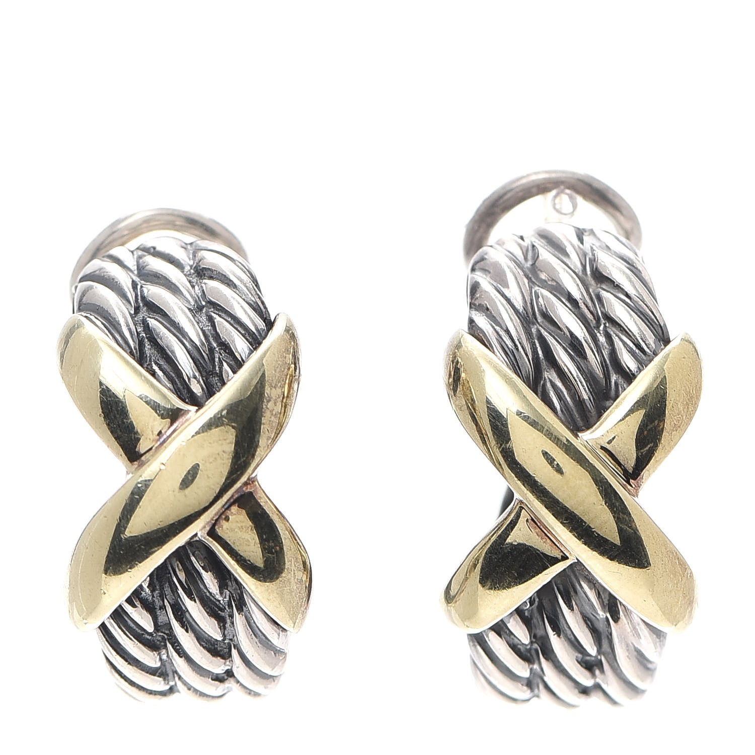 David Yurman Sterling Silver 14K Yellow Gold Cable Classics X Earrings 1 of 4