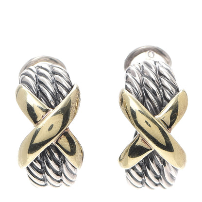 David Yurman Sterling Silver 14K Yellow Gold Cable Classics X Earrings 1 of 4