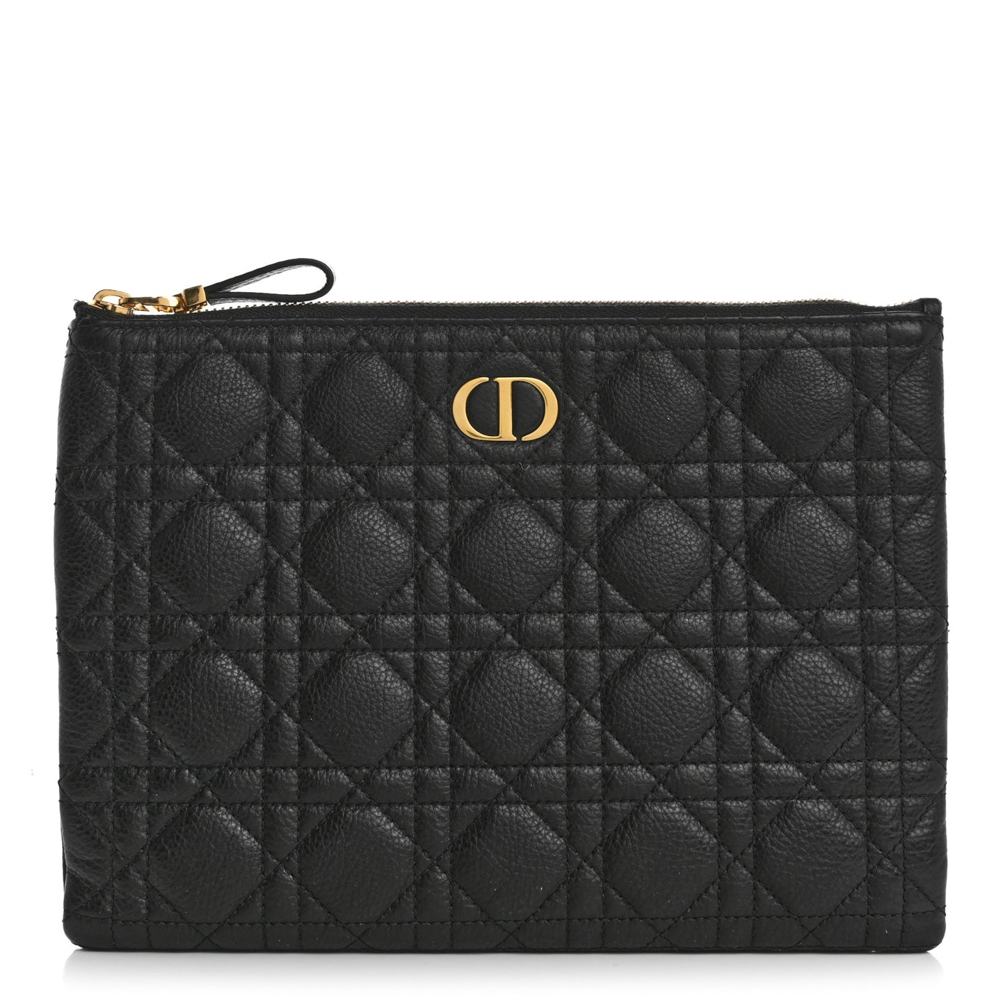 Supple Calfskin Cannage Medium Caro Daily Pouch Black