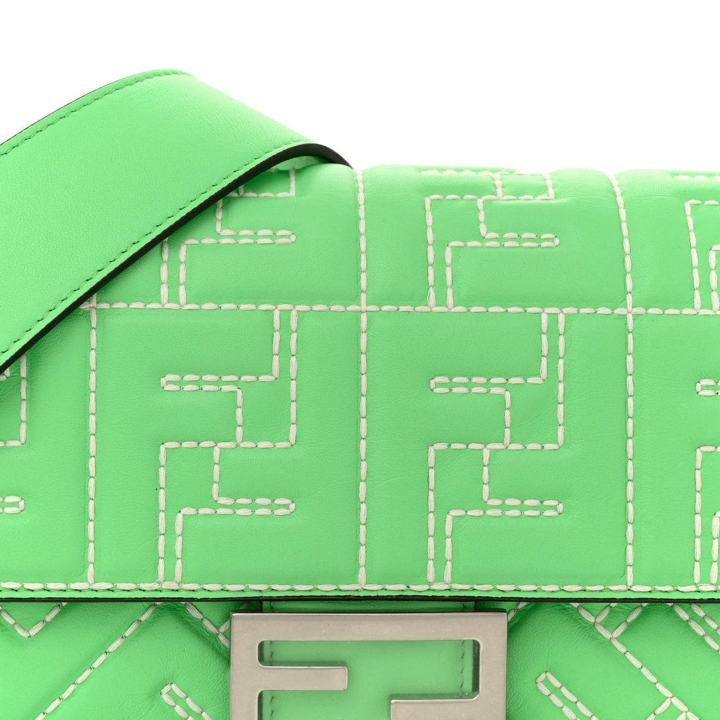 Nappa Stitched FF 1974 Embossed Baguette Edamame