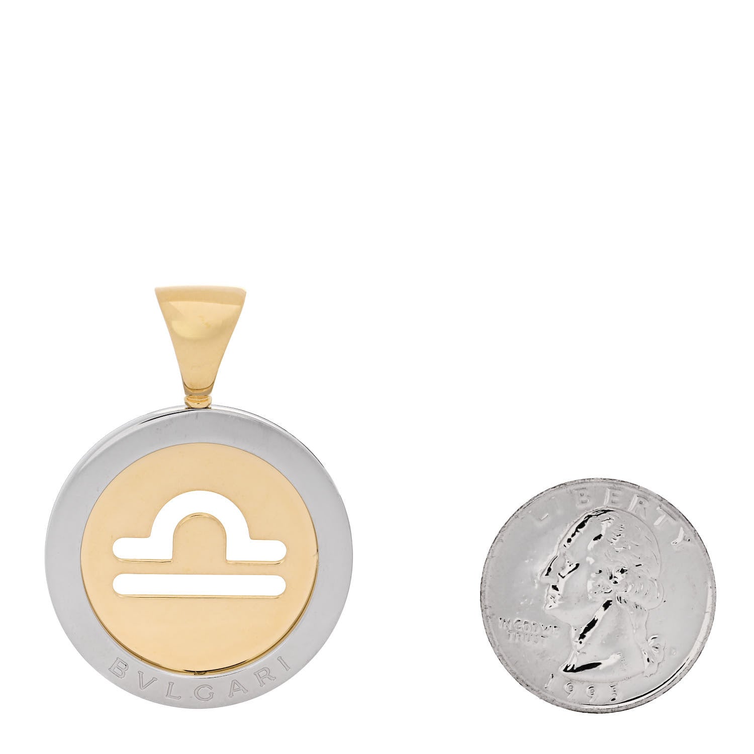Bulgari 18K Yellow Gold Stainless Steel Tondo Libra Zodiac Pendant 2 of 4