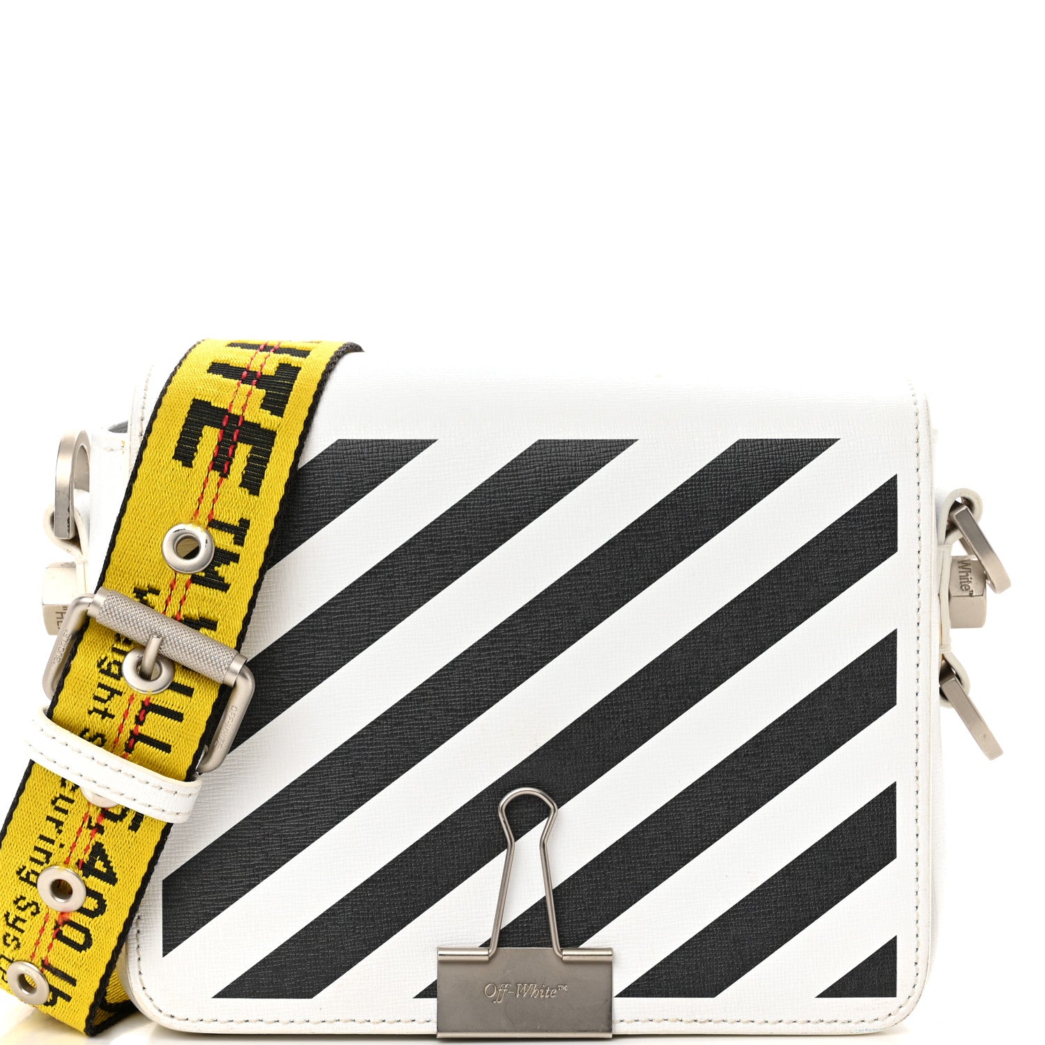 Off-White Calfskin Diag Striped Belt Bag Crossbody White Black 7 of 18
