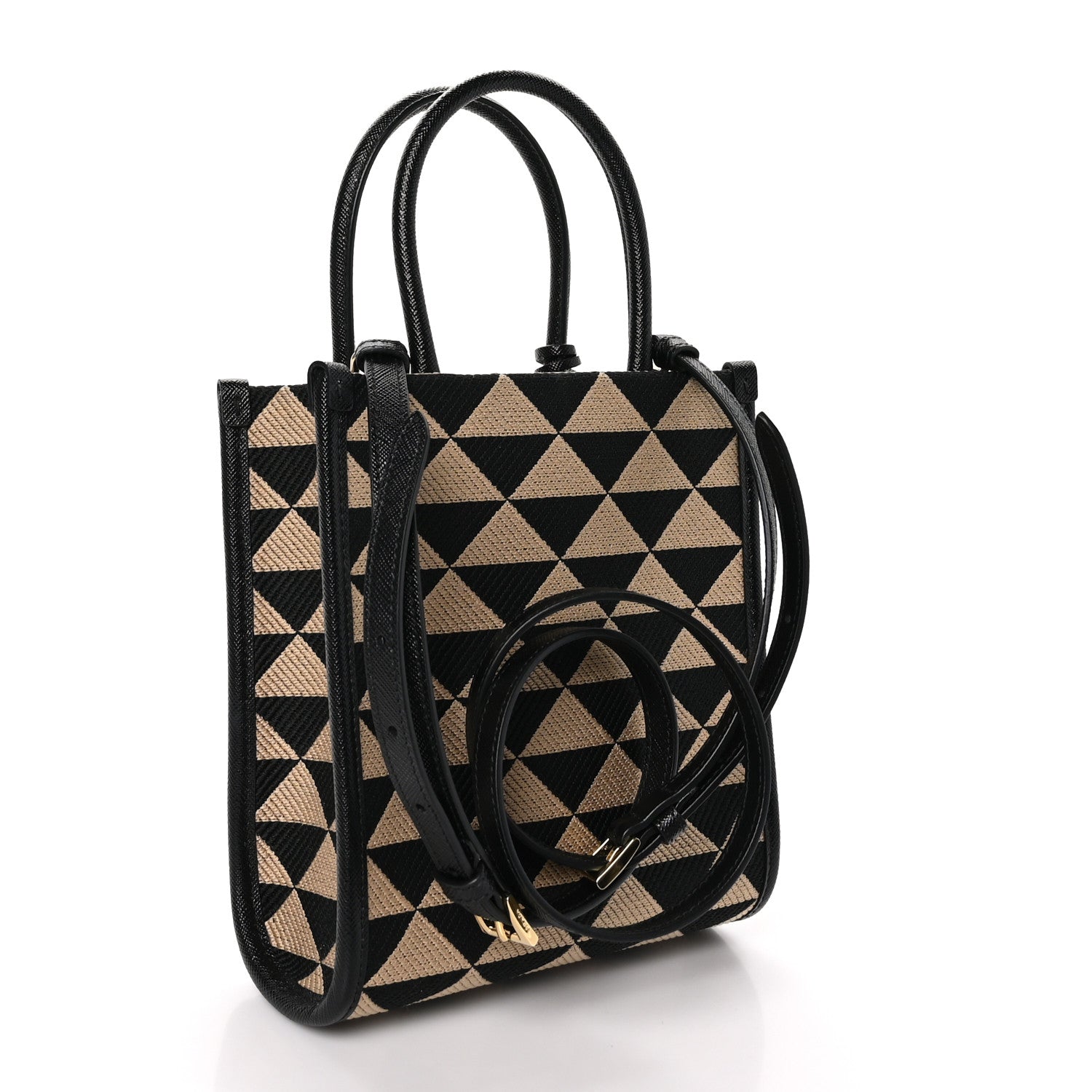 Prada Jacquard Saffiano Triangolo Symbole Embroidered Mini Tote Black Corda 3 of 9
