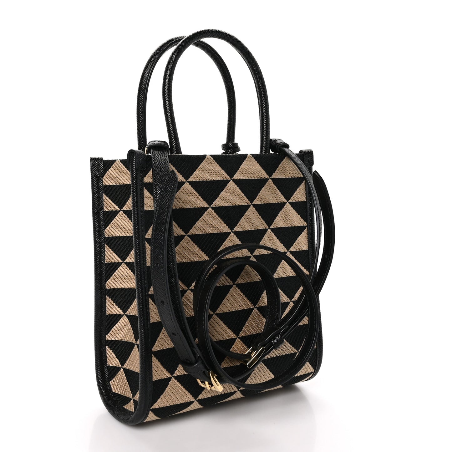Jacquard Saffiano Triangolo Symbole Embroidered Mini Tote Black Corda