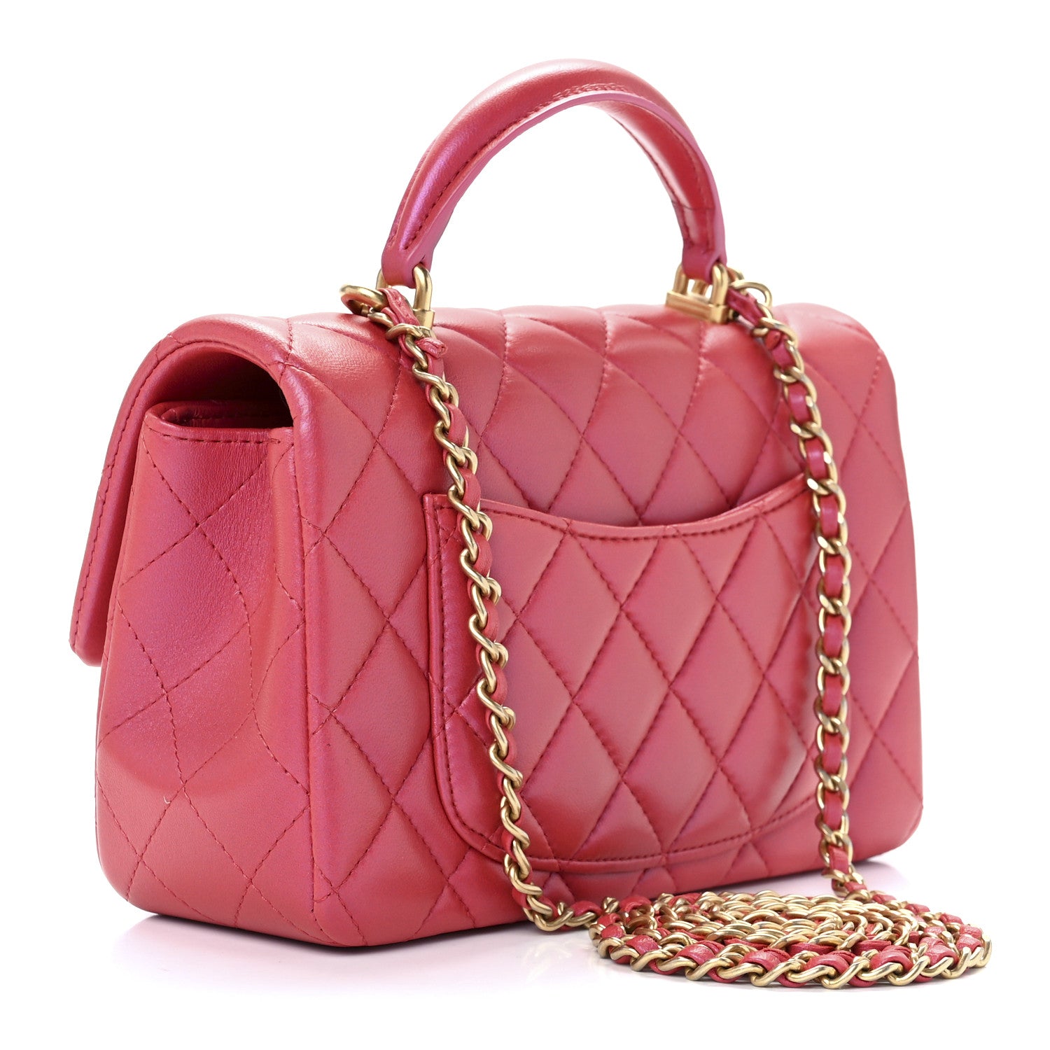 Chanel Iridescent Lambskin Quilted Mini Top Handle Rectangular Flap Red 3 of 13