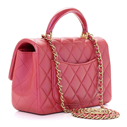 Chanel Iridescent Lambskin Quilted Mini Top Handle Rectangular Flap Red 3 of 13