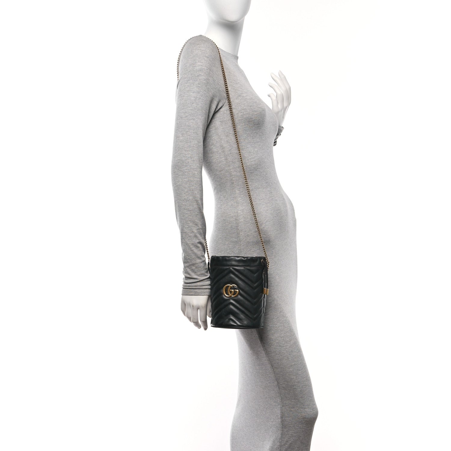 Gucci Calfskin Matelasse Mini GG Marmont 2.0 Bucket Bag Black 2 of 11