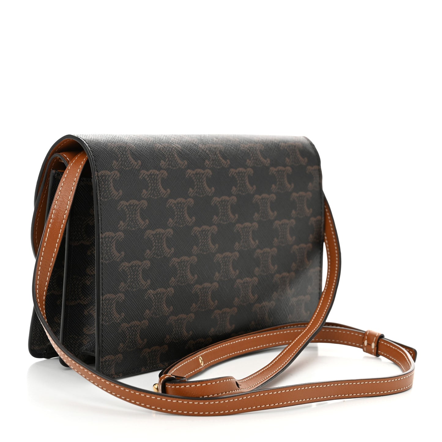 Triomphe Canvas Lambskin Wallet On Strap Tan