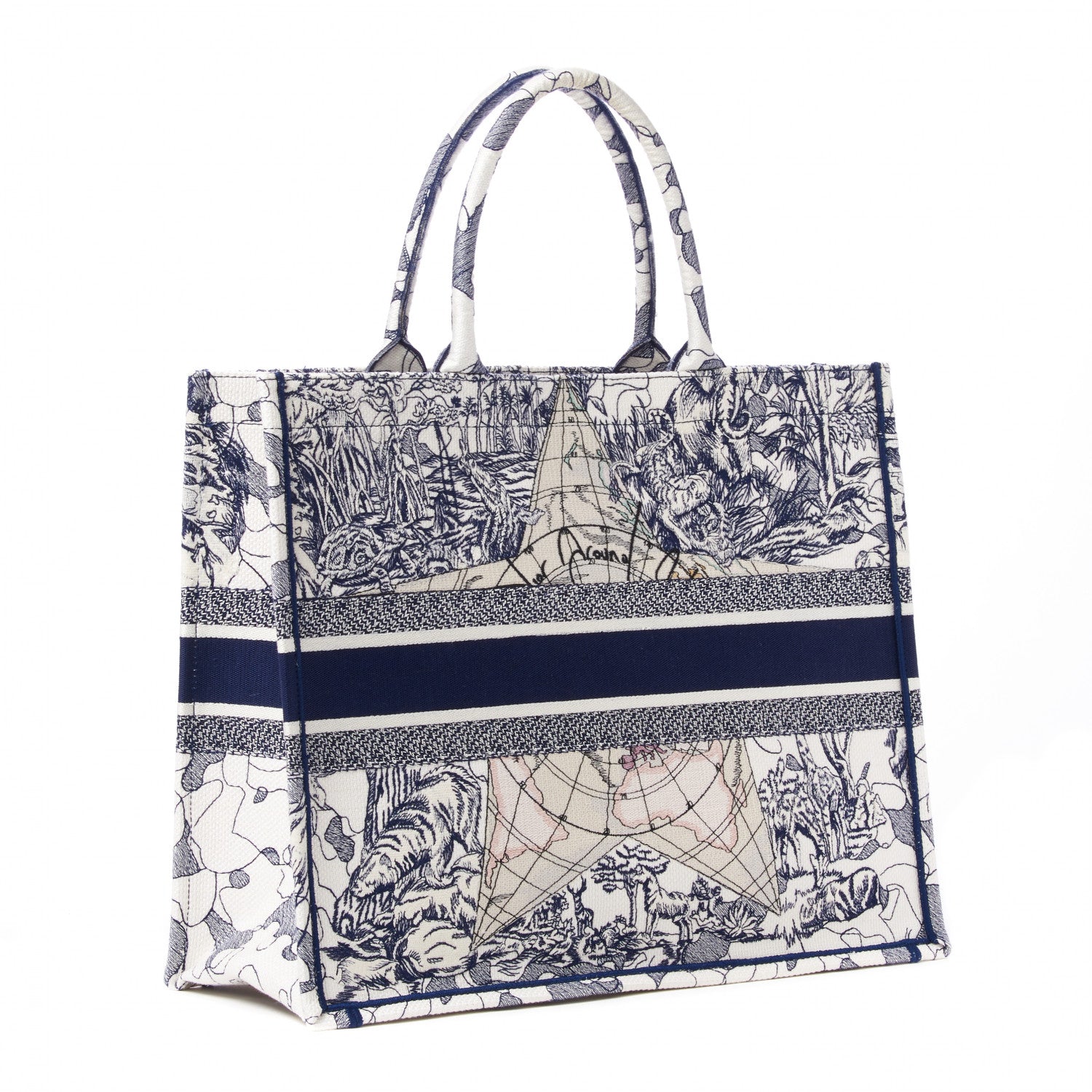Christian Dior Canvas Embroidered Large Around The World Book Tote Blue 3 of 10