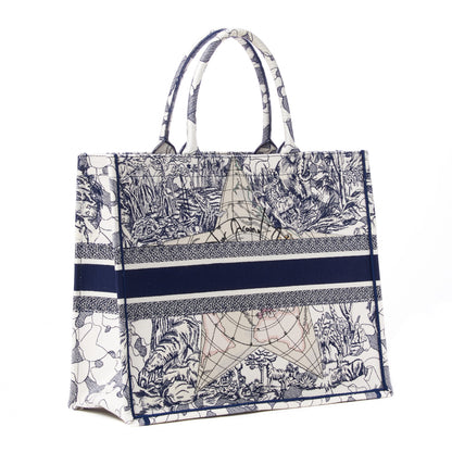 Christian Dior Canvas Embroidered Large Around The World Book Tote Blue 3 of 10