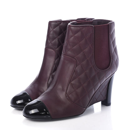 Chanel Lambskin Patent Quilted Wedge Ankle Boots 37.5 Burgundy 3 of 11