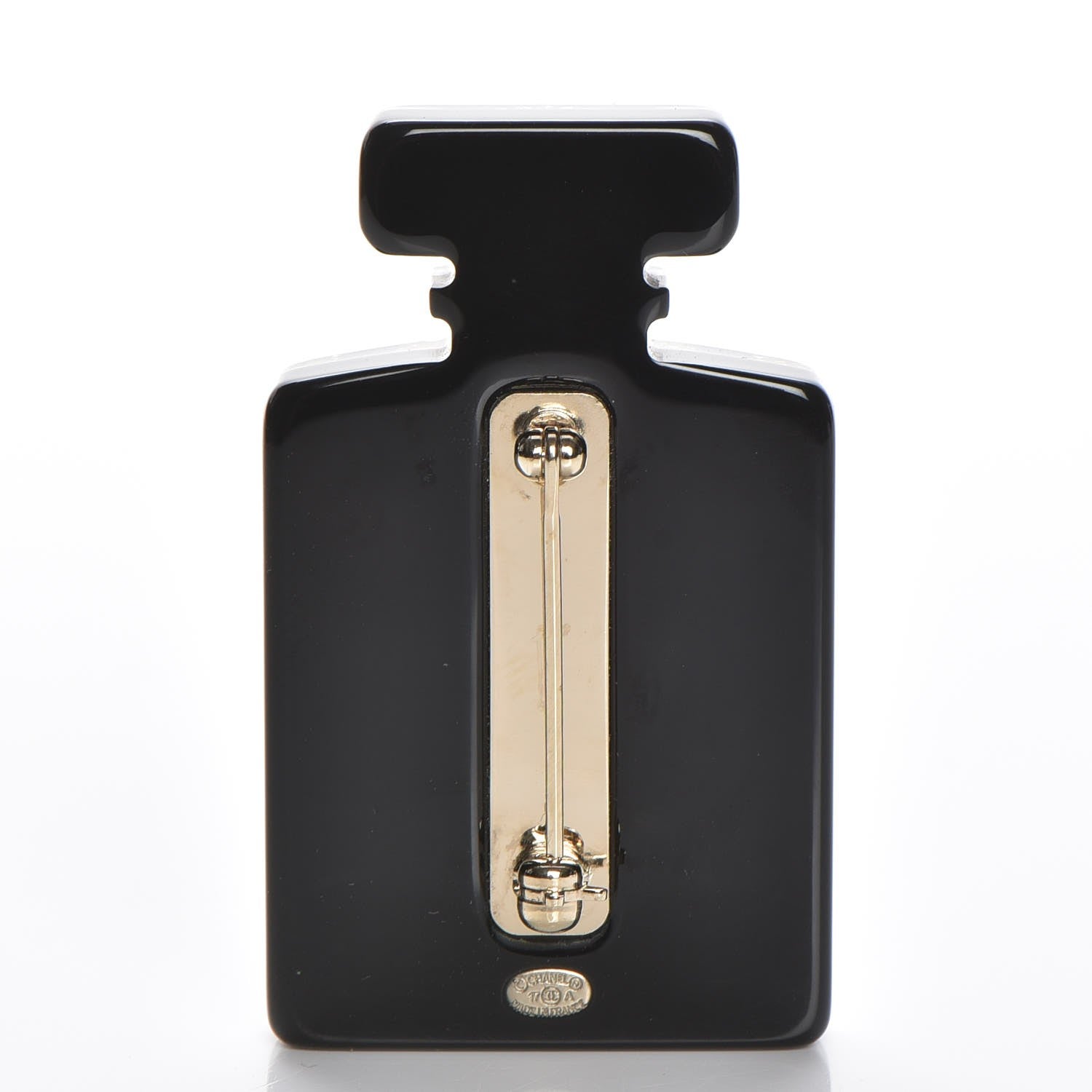 Chanel Resin Strass Perfume Bottle CC Brooch Black Gold 3 of 5