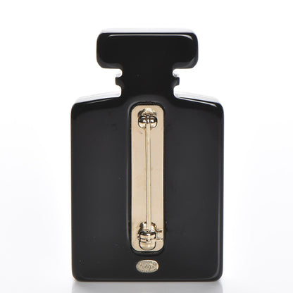 Chanel Resin Strass Perfume Bottle CC Brooch Black Gold 3 of 5