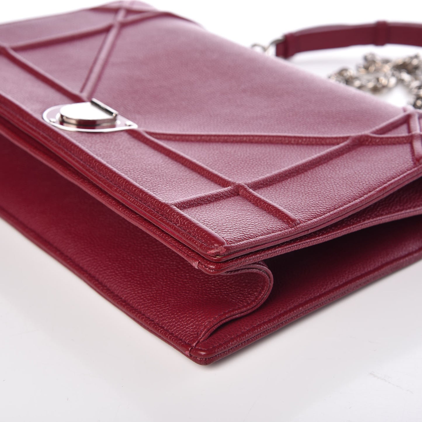 Grained Calfskin Large Diorama Flap Bag Burgundy
