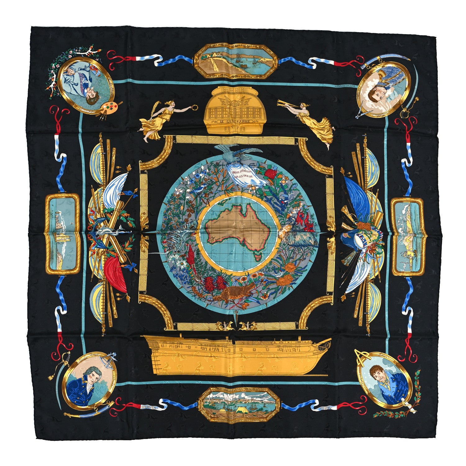 Hermes Silk Le Geographe Scarf 90 Black 1 of 4