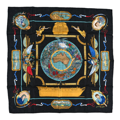 Hermes Silk Le Geographe Scarf 90 Black 1 of 4