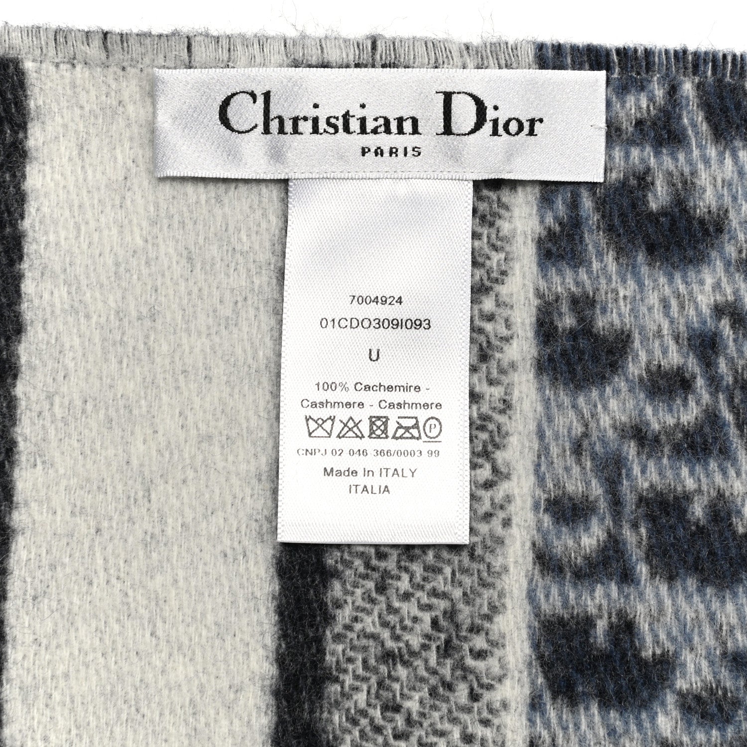 Christian Dior Cashmere Oblique Fringed Scarf Navy 3 of 3
