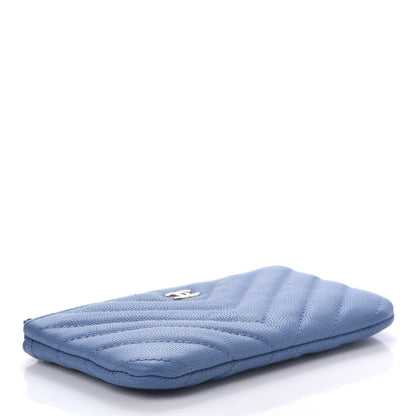 Chanel Caviar Flat Chevron Quilted Small Cosmetic Case Blue 4 of 10