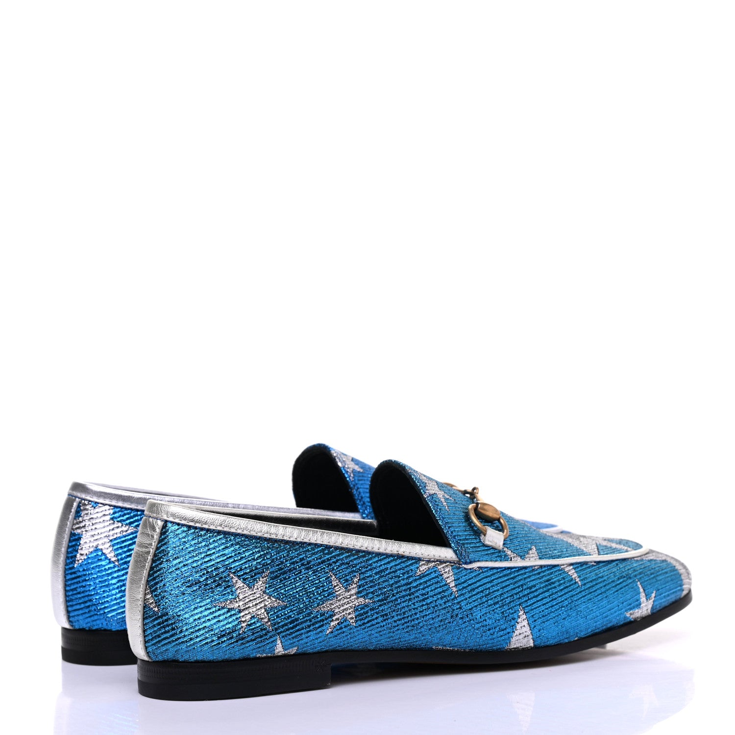 Gucci Lurex Calfskin Starry Sky Womens Jordaan Loafers 36 Bluette Silver 4 of 14