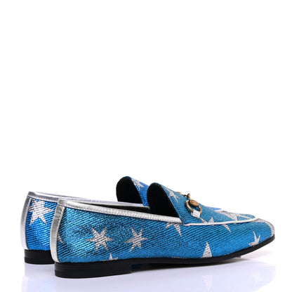 Gucci Lurex Calfskin Starry Sky Womens Jordaan Loafers 36 Bluette Silver 4 of 14
